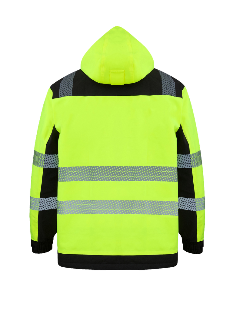 Korntex Hi-Vis Softshell Regenjacke EN 20471, schwarz/neongelb, 4XL