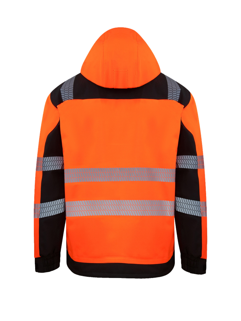 Korntex Hi-Vis Softshell Regenjacke EN 20471, schwarz/neonorange, 5XL