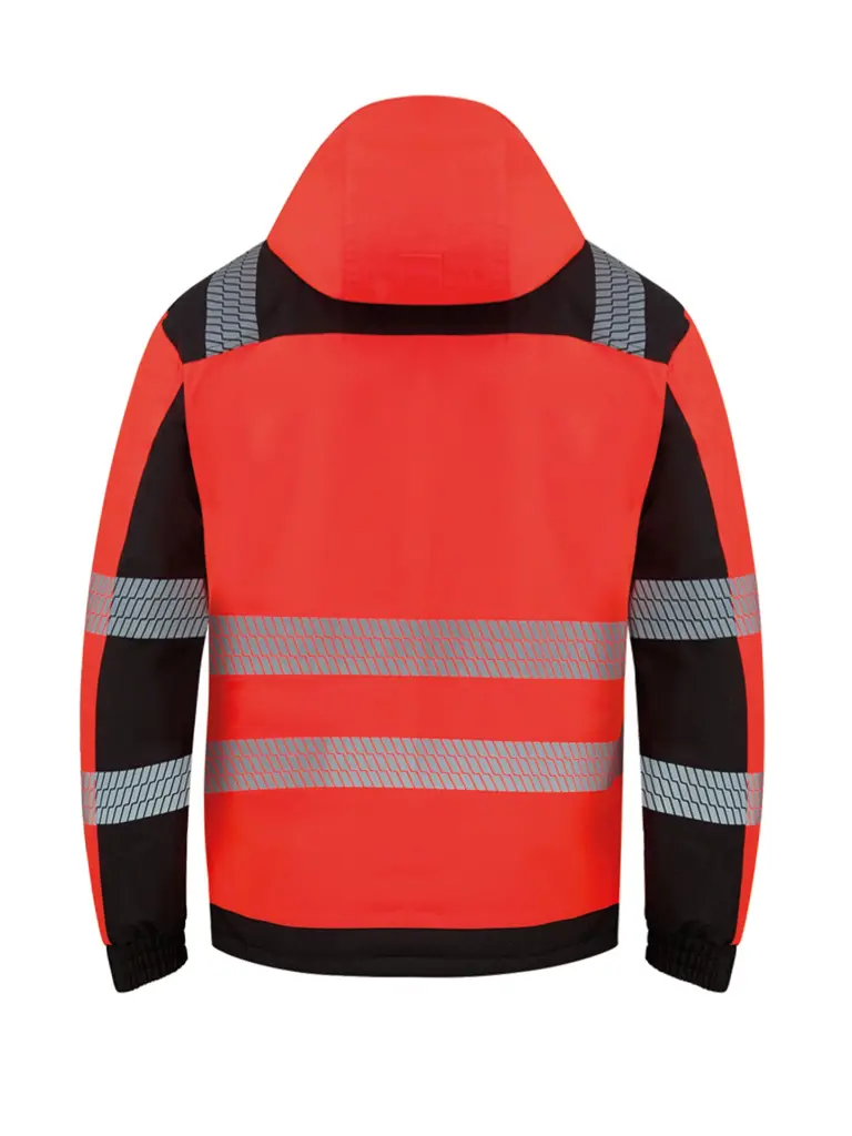 Korntex Hi-Vis Softshell Regenjacke EN 20471, schwarz/rot, S