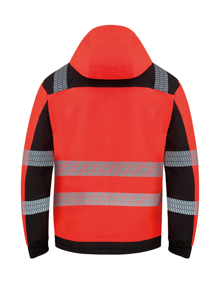 Korntex Hi-Vis Softshell Regenjacke EN 20471, schwarz/rot, XL