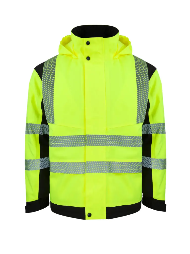 Korntex Hi-Vis Softshell Regenjacke EN 20471, schwarz/neongelb, 3XL