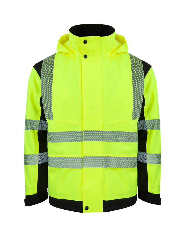 Korntex Hi-Vis Softshell Regenjacke EN 20471, schwarz/neongelb, 4XL