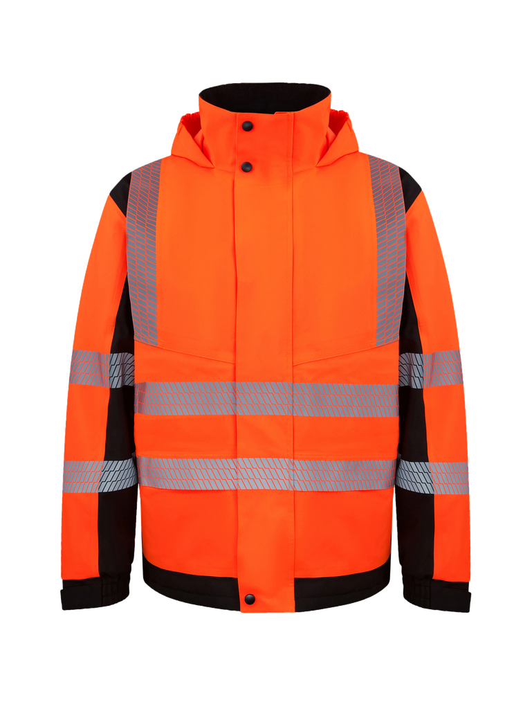 Korntex Hi-Vis Softshell Regenjacke EN 20471, schwarz/neonorange, 5XL