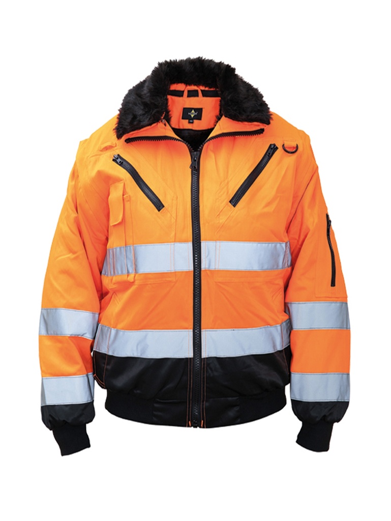 Korntex Hi-Vis Pilotenjacke EN 20471, schwarz/neonorange, 3XL