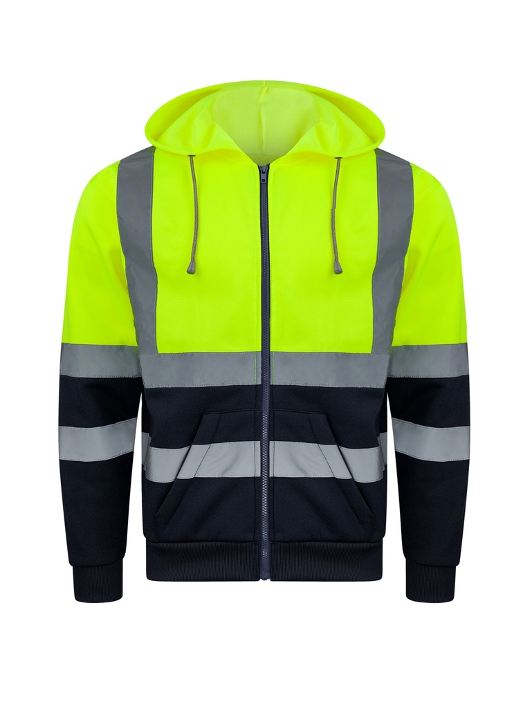 Korntex Hi-Vis Zipper Hoodie EN 20471, neongelb/navyblau, S