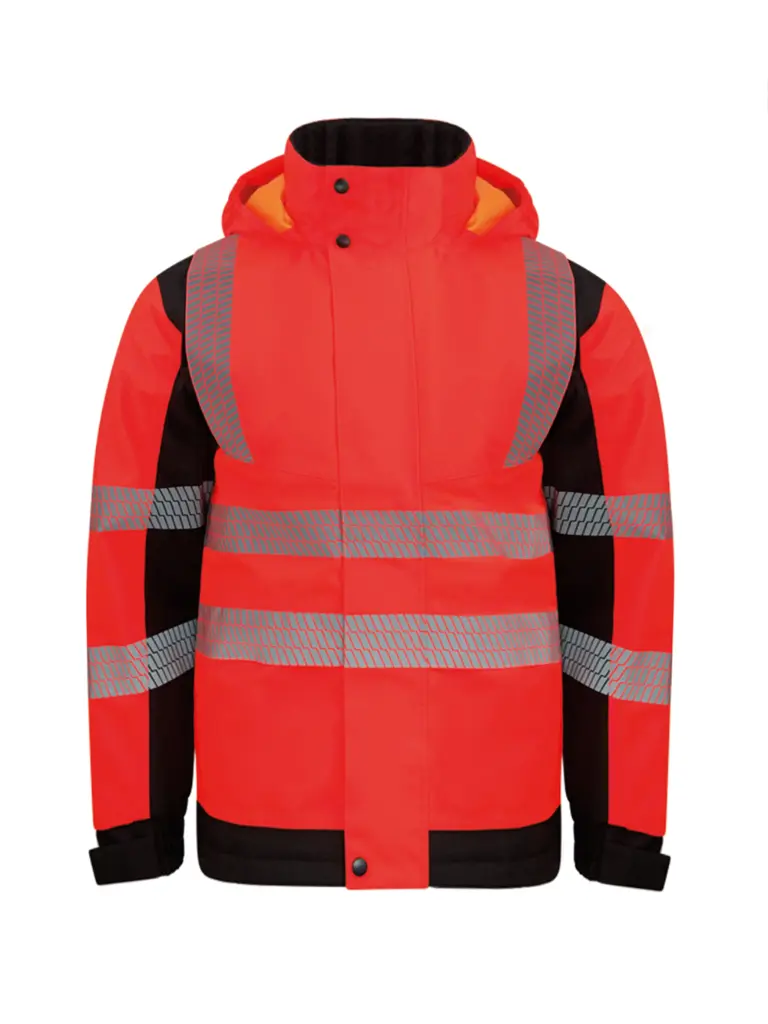 Korntex Hi-Vis Softshell Regenjacke EN 20471, schwarz/rot, S