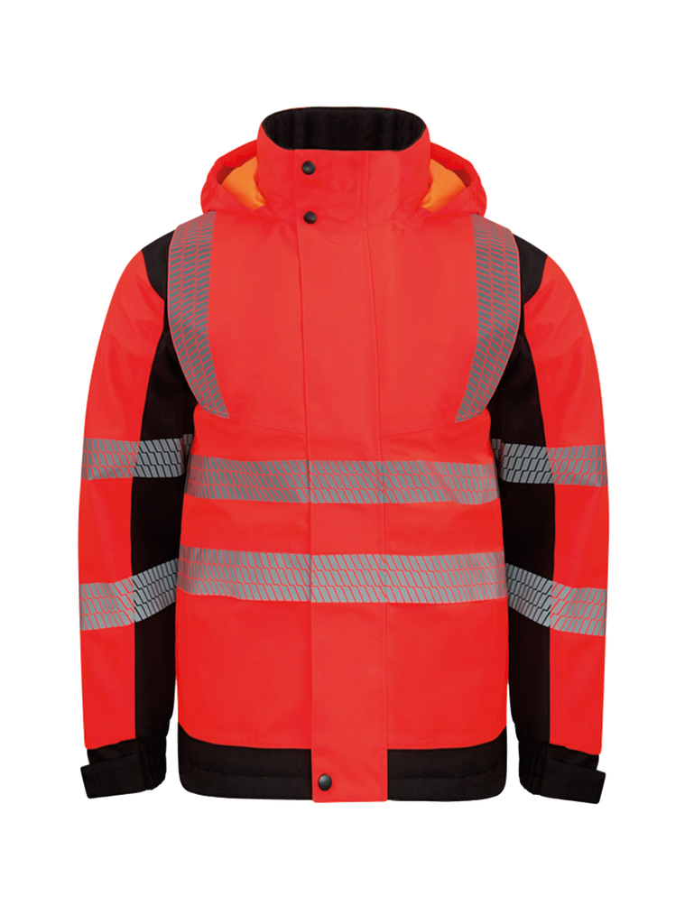 Korntex Hi-Vis Softshell Regenjacke EN 20471, schwarz/rot, XL